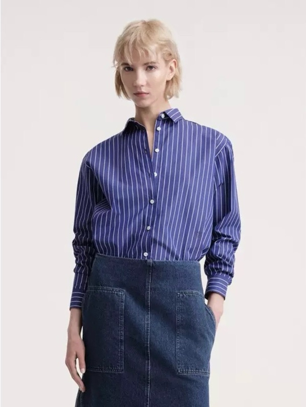 Toteme Classic Navy Blue Pinstripe women's Shirt size 38